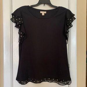 Maison Jules Black Ruffle Sleeve, Polka Dot Top